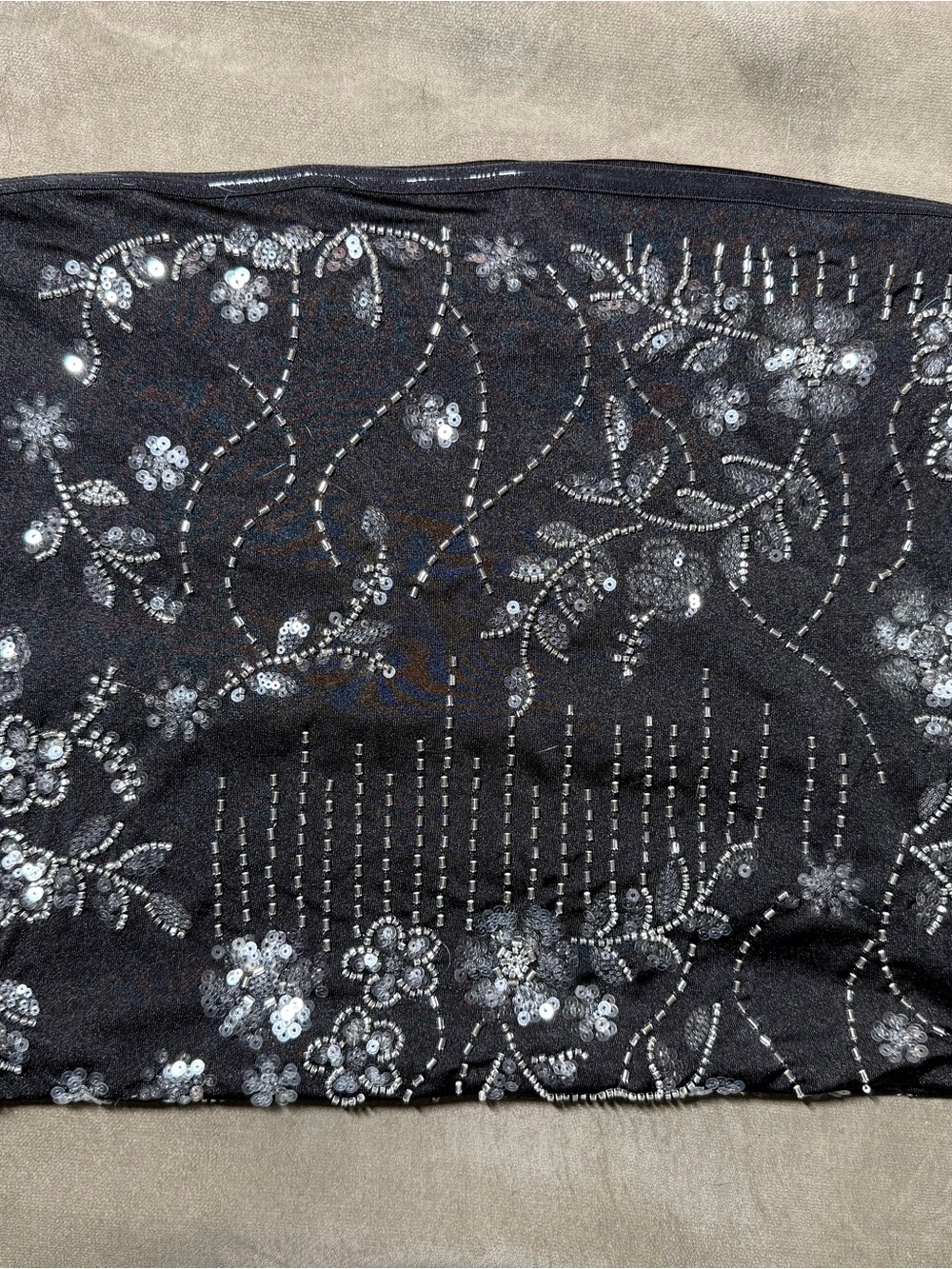 Sequined Floral Strapless Women’s Top - Black